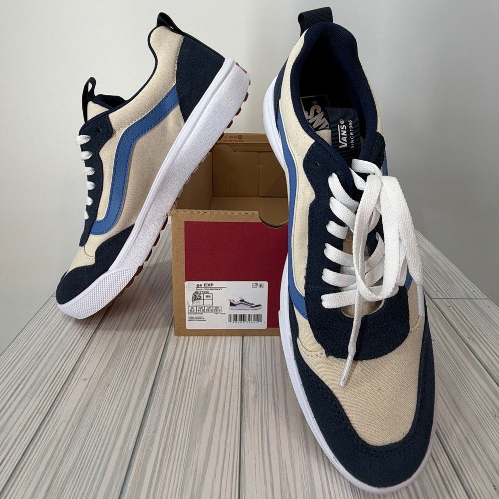 Vans Range EXP Mens Sneakers Sport Block Cream Navy Blue Low Top Shoes 10.0 NEW